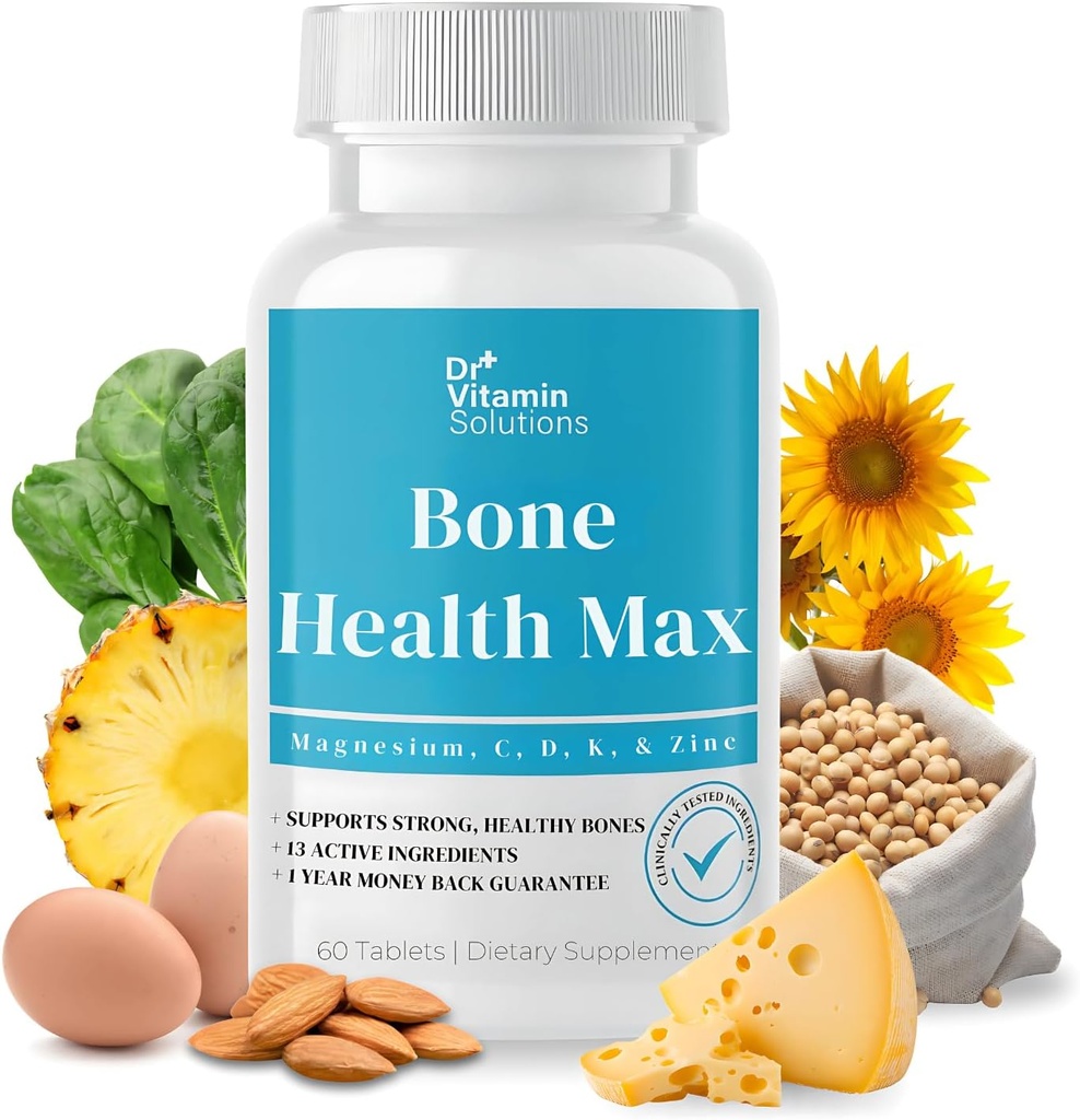 DR VITAMIN SOLUTIONS Bone Health Max - Advanced Calcium &amp; Magnesium Supplement with Vitamin D3, Bromelain &amp; Ipriflavone - 60 Tablets for Stronger Bones &amp; Joint Support