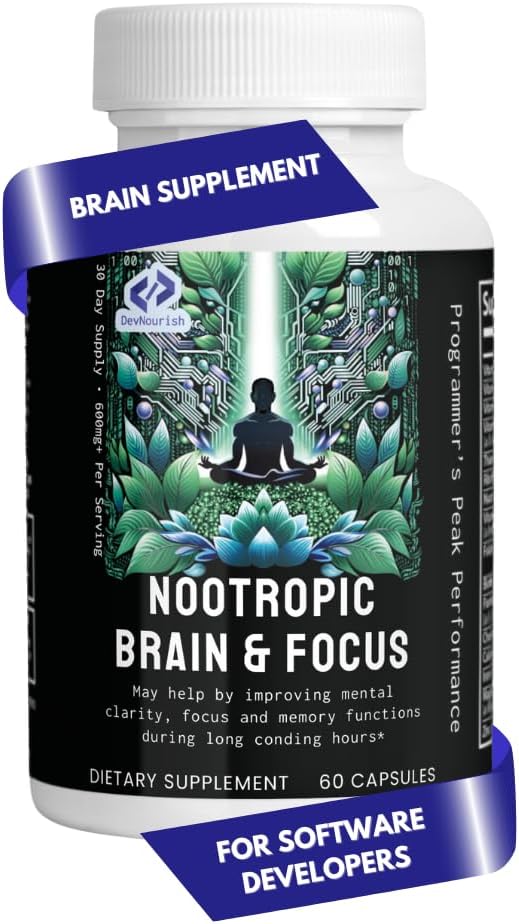 Suplementos cerebrales nootrópicos para la memoria " Focus with GABA, Green Tea Extract, Bacopa monnieri, DMAE, Phosphatidylserine ¦ Apoya la Claridad mental " Función cognitiva  durable Vitamin B6 - 60 cápsulas