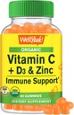 WellSí Vitamina Orgánica C + D3 + Gummies Zinc - Boosting Inmune, Antioxidante-Rich y Bone Health Supporting, USDA Organic, Vegan, and Non-GMO - Gluten-Free, Nut-Free Gummy - 60 Con