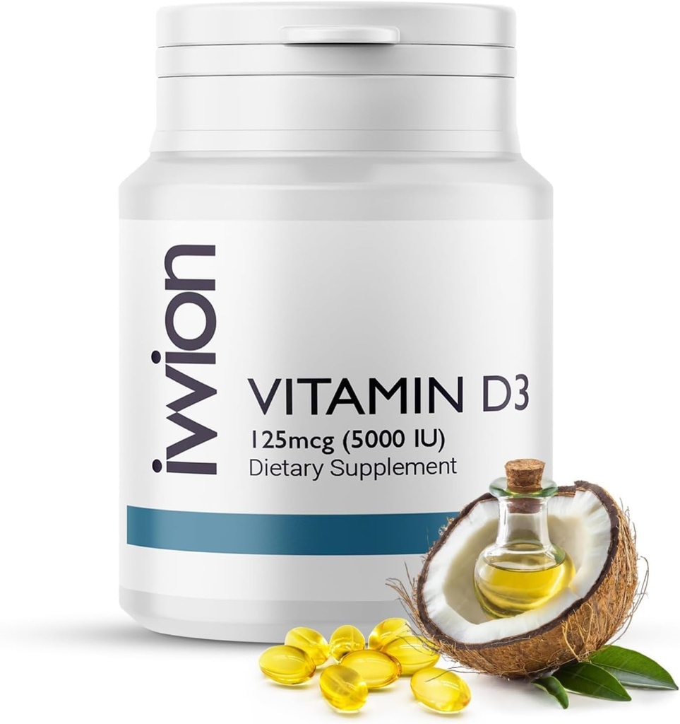 Certified Preservative-Free Vitamin D3 5000 IU Softgels Capsules - Gluten Free, Non-GMO - Vitamin D Supplement Support for Healthy Bones Muscle and Immune System, Made in UK, 365 Count (1 year supply)