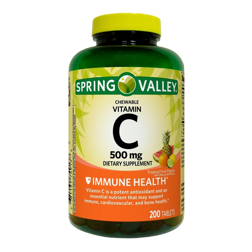 Generic Spring Valley Vitamin C Chewable Tablets Dietary Supplement, Tropical Fruit, 500 mg, 200 Count
