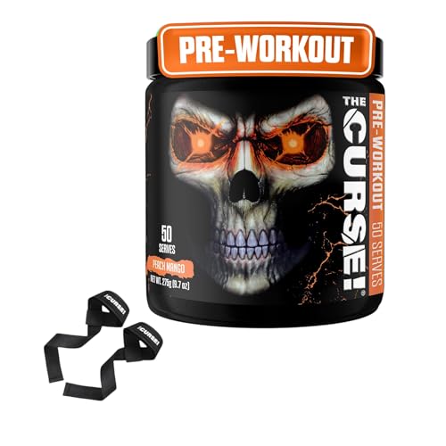 JNX SPORTS The Curse! Pre Workout Peach Mango + Lifting Strap Bundle – Extreme Energy, Focus & Strength + Neoprene Wrist Support for Weightlifting, Deadlifts & Gym Training