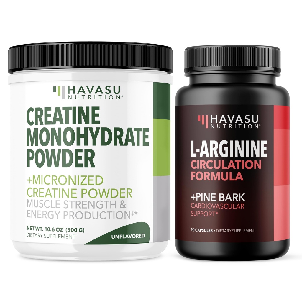 HAVASU NUTRITION Creatine Powder + L-Arginine and Pine Bark: Performance and Recovery Bundle