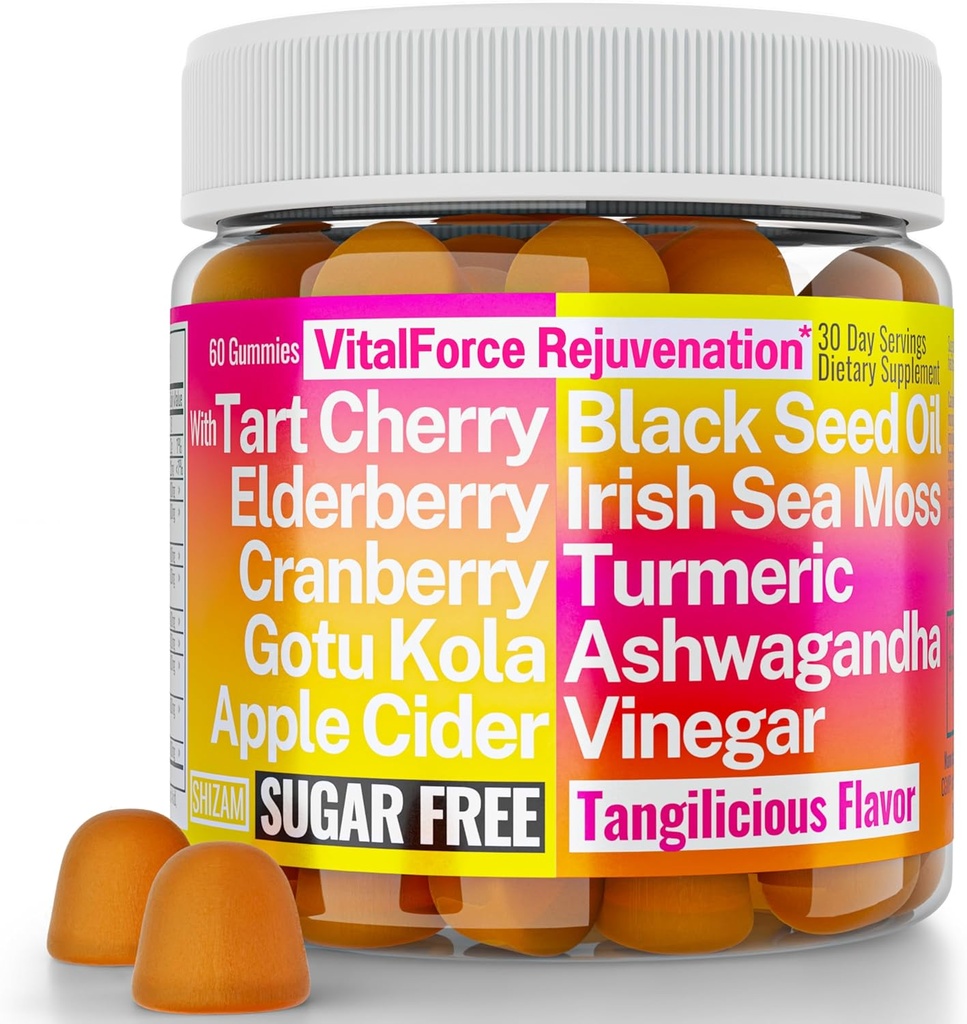 Gotu Kola Black Seed Oil Apple Sider Vinegar Irish Seamoss Cranberry Ashwagandha Tart Cherry Turmeric Curcumin Elderberry Gummies