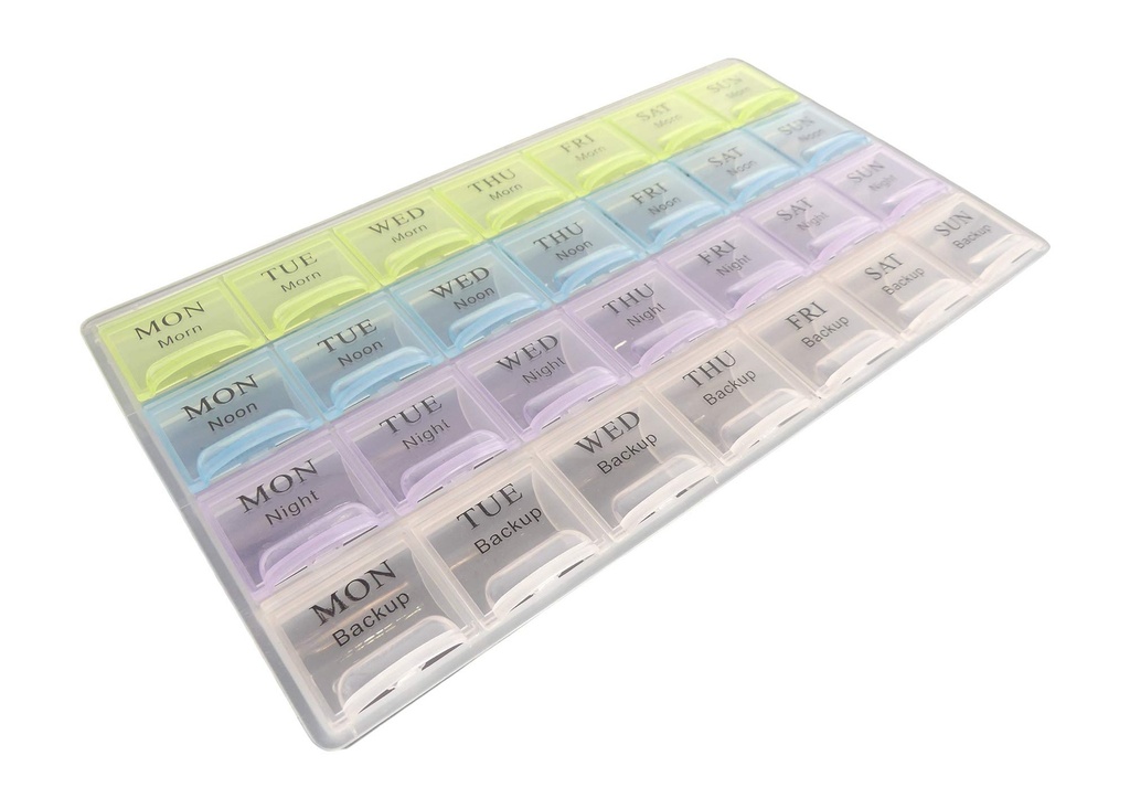 1-4 Week Pillbox, Monday - Sunday, Each Row is Color-Coded, See-Through Lids, Keep Track of Daily Medications, 28 Compartments, Includes 1 Pillbox, by Tech Team …