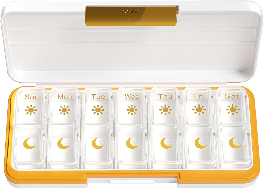 Zoksi Am Pm Pill Organizer 7 Day, Weekly Pill Box 2 Times a Day, Medicine Pill Organizer with Separate Compartment, Travel Pill Case Dispenser Portable for Vitamins, Fish Oils, Medicines(White)