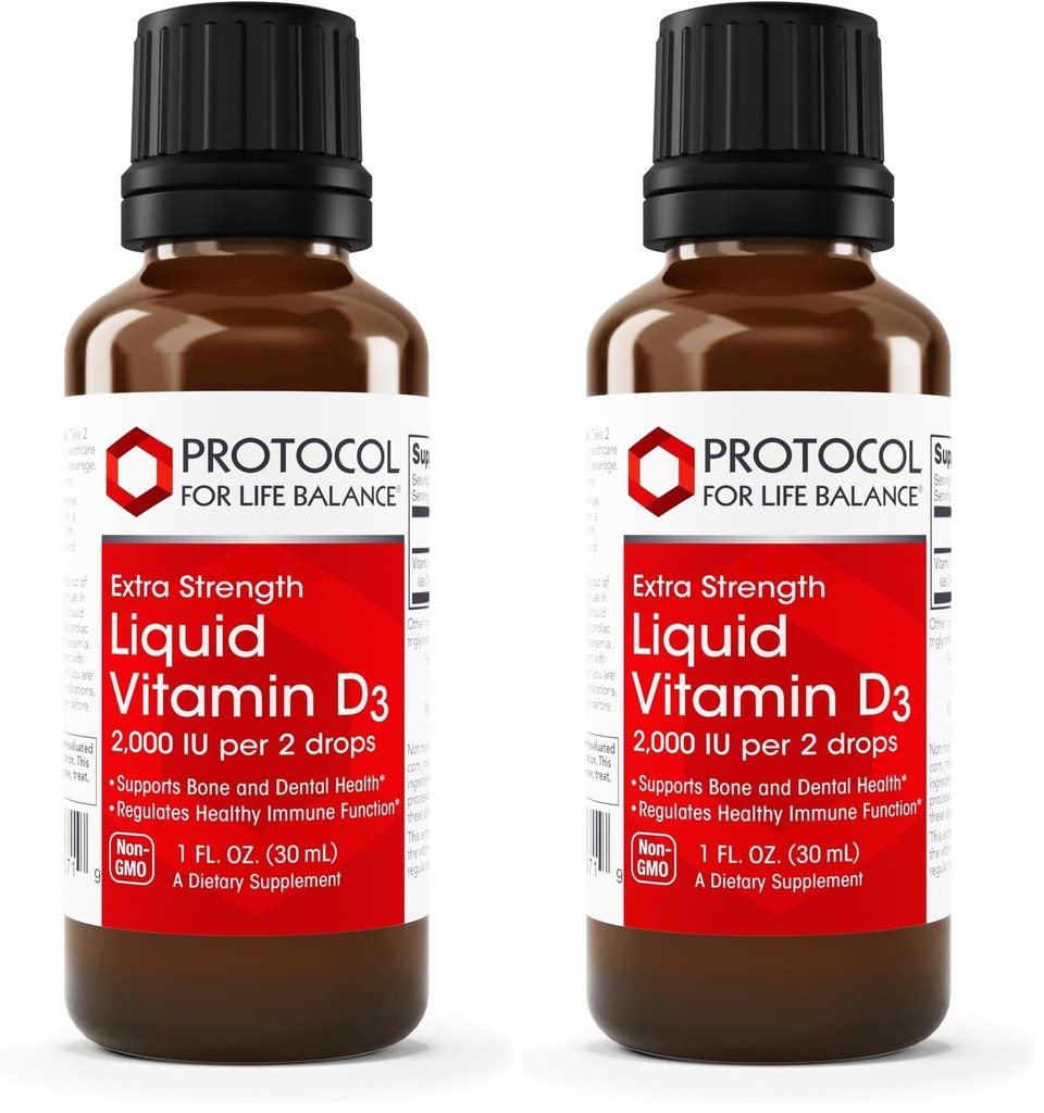 PROTOCOL FOR LIFE BALANCE Liquid Vitamin D3-2,000 IU - Immune Support Strong Bones and Teeth Health - 1 Fl Oz (Pack of 2)
