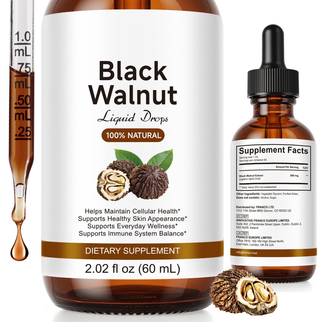 Black Walnut Cleanse for Humans Tincture | Detox Cleanse Drops | Gut & Digestive Support | Alcohol-Free Herbal Supplement | 2 fl oz