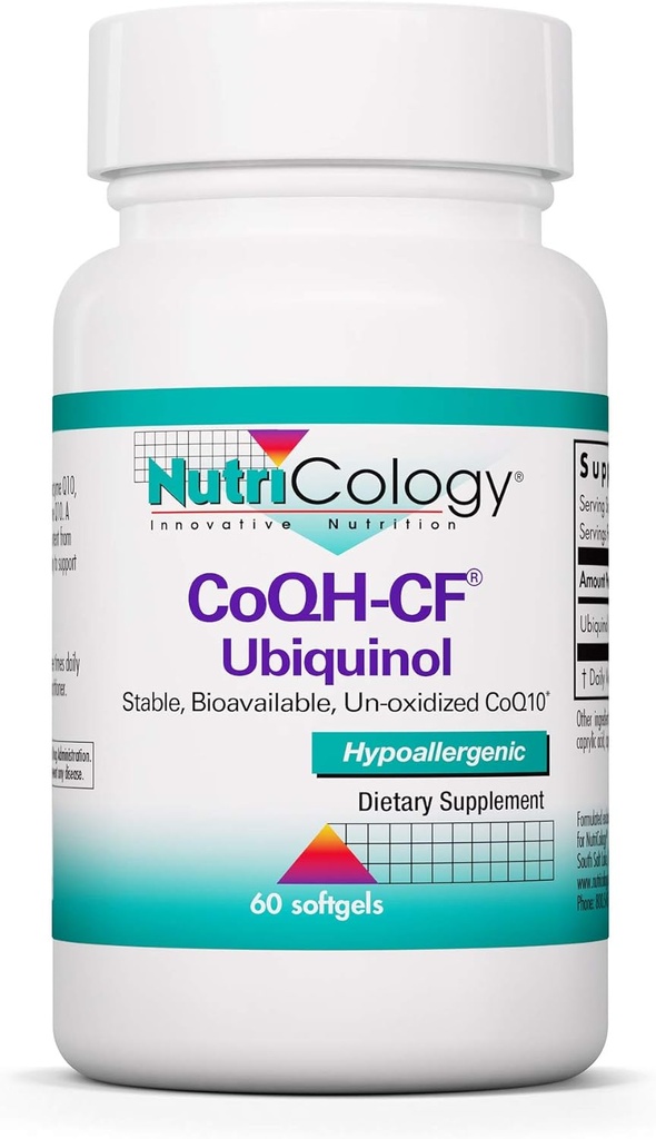 Nutricology CoQH-CF Ubiquinol 100mg Supplement - Un-Oxidized CoQ10, Supports Cardiovascular Health, Immune System Support, Stable, Bioavailable, Softgels - 60 Cuenta