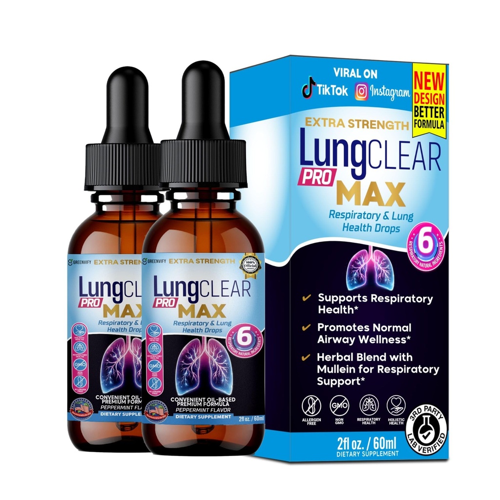 LungCLEAR PRO MAX Extra Strength Respiratory Support Drops, Natural Lung Health Formula, 2 Fl Oz