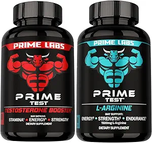 Prime Labs Testosterone Booster + L Arginine Nitric Oxide Capsules - 60 Cuenta Cada