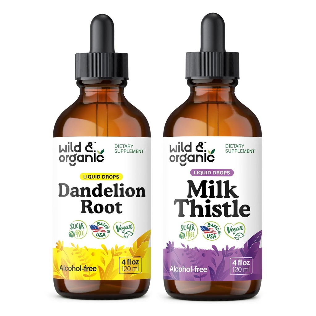 Wild &amp; Organic Dandelion Root Tincture 4 fl oz &amp; Milk Thistle Tincture 4 fl oz