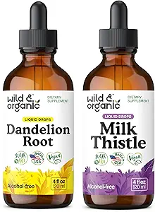 Wild &amp; Organic Dandelion Root Tincture 4 fl oz &amp; Milk Thistle Tincture 4 fl oz