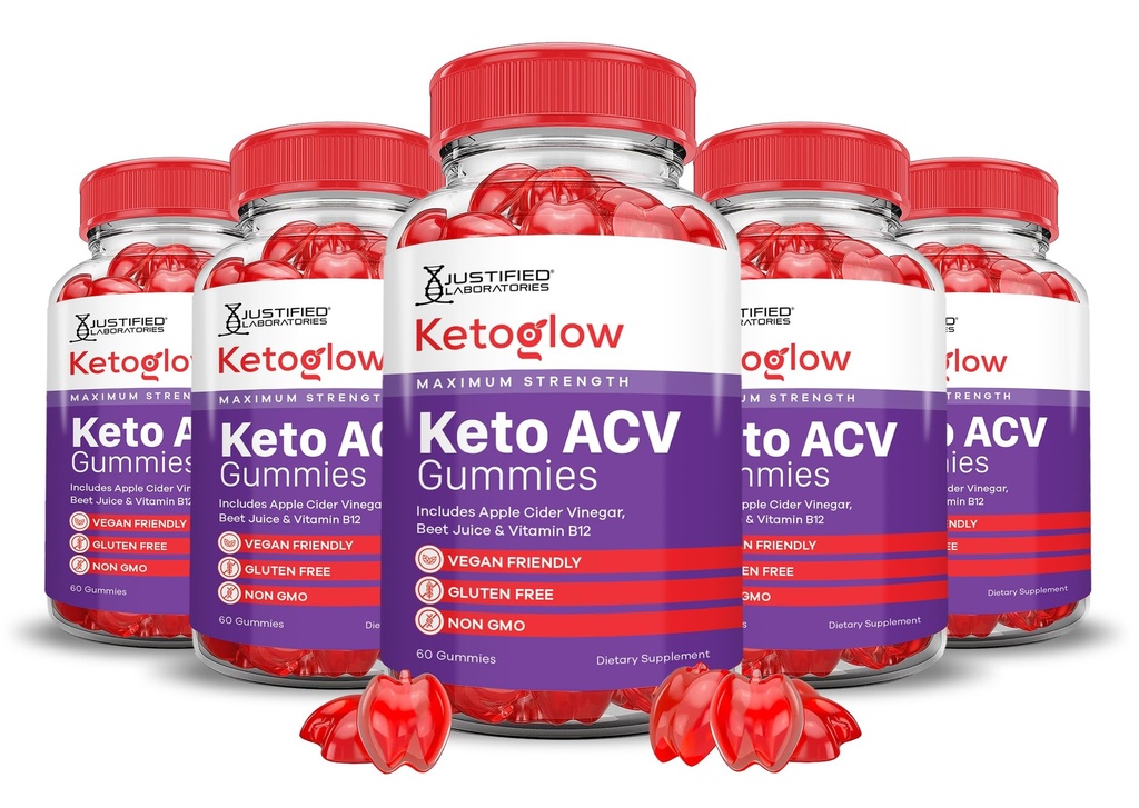 (5 Pack) Keto Glow Keto ACV Gummies Advanced Formula 1000MG Ketoglow Keto Gummies Apple Cider Vinegar Formulated with Pomegranate Beet Juice Powder B12 Vegan Non GMO 300 Gummys