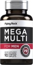 Piping Rock Hombres Multivitamina ← 90 Caplets ← Daily Mega Multimineral Suplemento Silencioso con Vitamina C, D, Magnesio, Zinc ← Non-GMO, Gluten Free