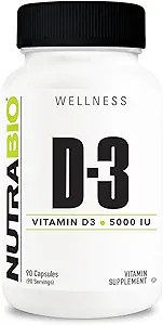 NutraBio Vitamina D (5000 UI), Immune Support - 90 cápsulas vegetales