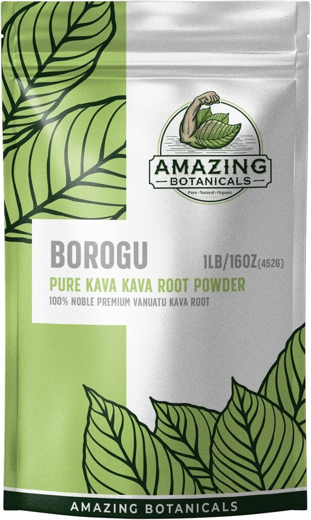 Amazing Botanicals Kava Root - Fresco Borogu Kava Root - 100% Noble Kava-Kava 16oz/1lb, 1 Libra bolsa de Pure Finest Fresh Vanuatu Kava Root