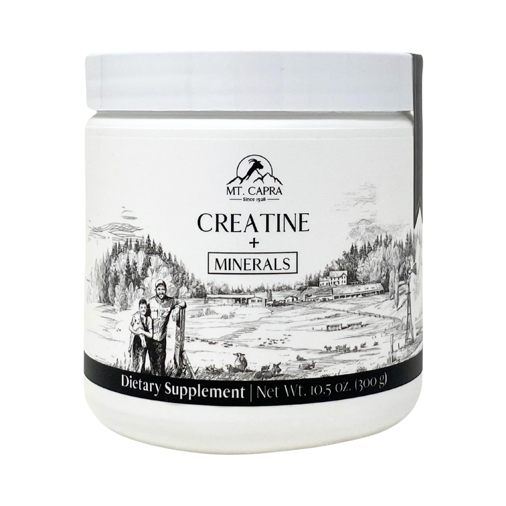 Mt. Capra Creatine + Minerals | 5 g Creatine Monohydrate with Goat Whey Mineral Concentrate | Enhance Hydration and Cellular Performance | 40 Servings