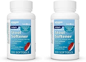   Basic Care Stool Softener Laxative, Docusate Sodium 100 mg, Softgels, for Constipation Relief, 100 Count (Pack of 2)