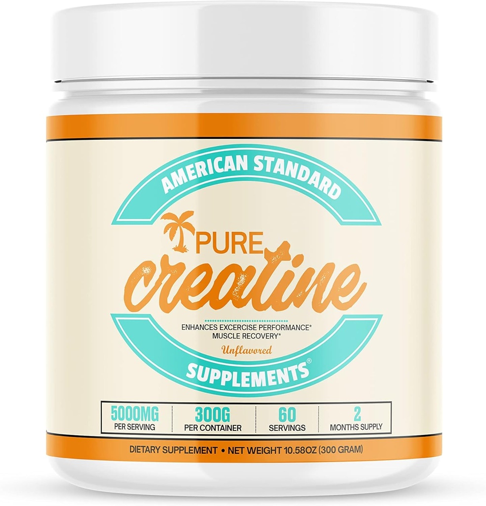 American Standard Supplements Pure Creatine Monohydrate Micronized Powder - Micronized Creatine Monohydrate Powder - Unflavored - 5000mg por Serving - 60 Servings (300g)