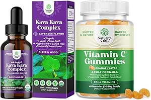 Bundle of Potent Liquid Kava Kava drops Suplemento con Kavalactones para el Mood Equilibrado y Gummies de Vitamina C Chewable para Adultos - Ascorbic Acid Natural Immune Booster y Natural Cold Remedy