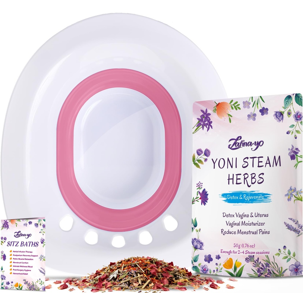 2-in-1 Yoni Steaming Kit - Foldable Toilet Seat, Natural Herbal Blend - V-Steam for Detox, Cleansing, PH Balance, Odor Control - Pink