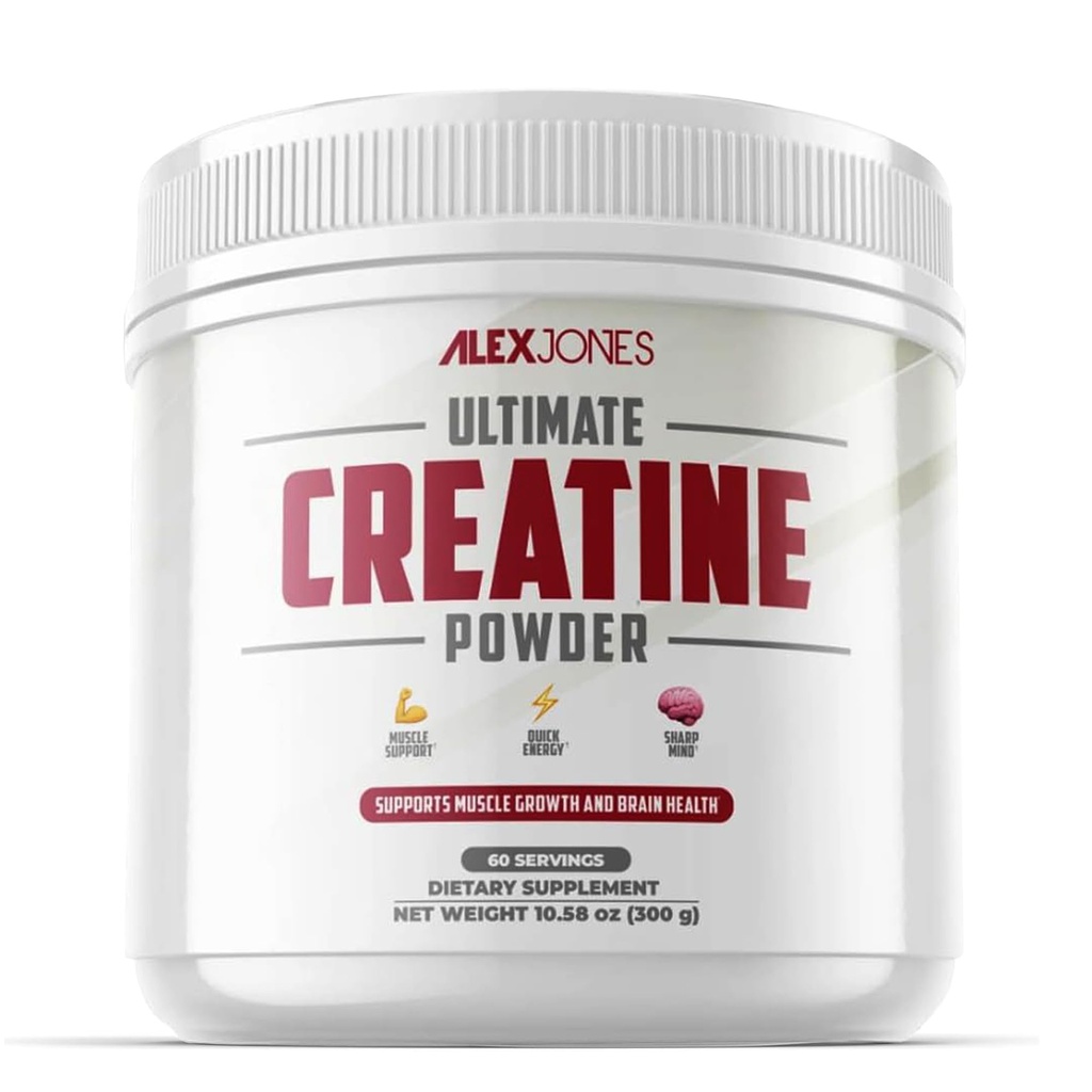 Ultimate Creatine Powder by Alex Jones – Micronized Creatine Monohydrate, 5g Per Scoop, Unflavored – Supports Strength & Daily Energy – 300g (60 Servings)