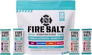 Fire Science Fire Science Fire Salt Hydration Sticks, Electrolytes & Coconut Water, Hydration Drink Mix with Magnesium, Potassium & Sodium, Zero Sugar, Single Serve On The Go Packs, Berry Flavor, 32 Count