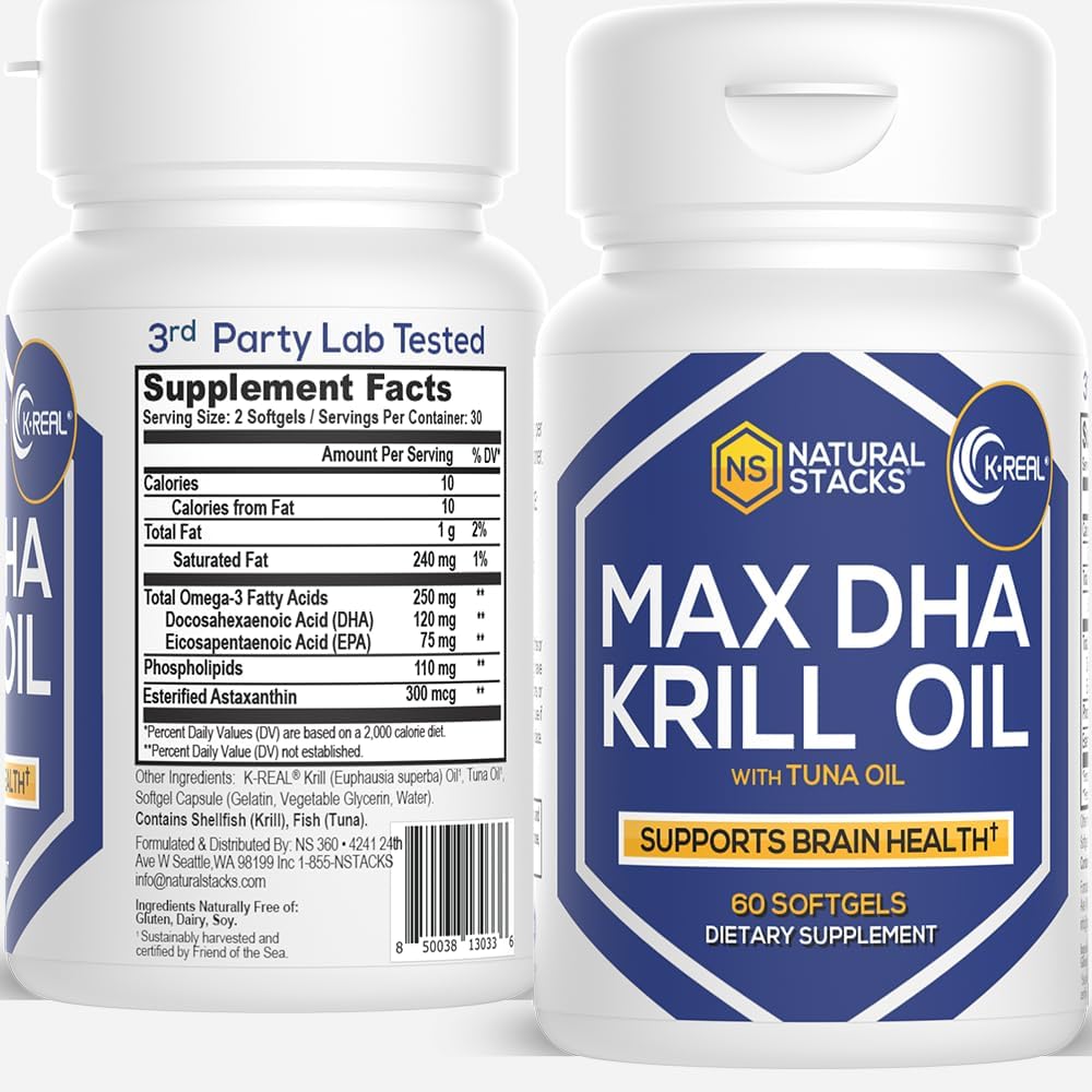 Antarctic Krill Oil Supplement - DHA EPA Omega 3 Supplement with Antioxidant Astaxanthin - Omega 3 Fish Oil to Support Brain, Heart & Joint Health - 60 Krill Oil SoftGels