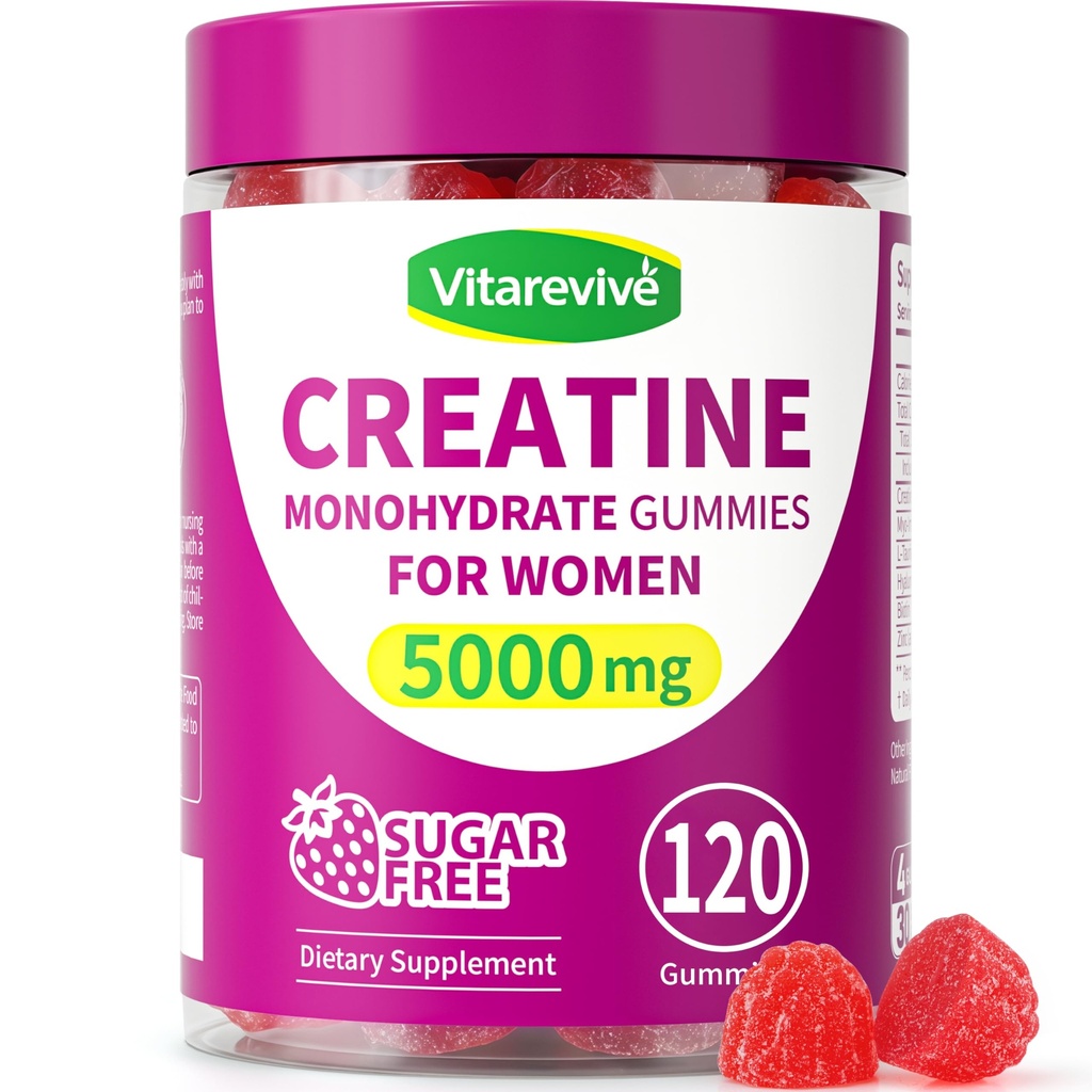 Creatine Gummies for Women - 5000mg Creatine Monohydrate for Lean Muscle Support, Strength & Energy, Sugar-Free Pre Workout Supplement, Easy Chewable Formula, 120 Gummies