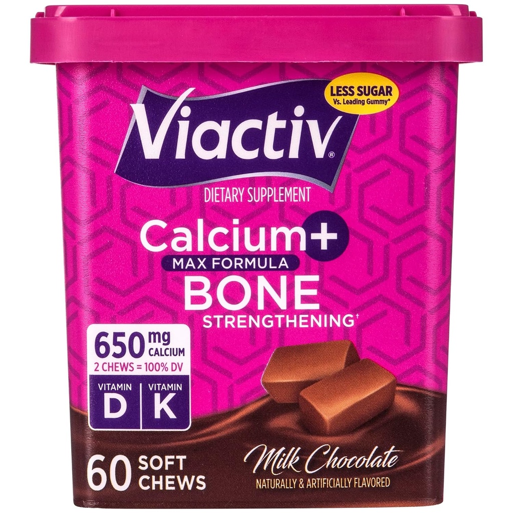 Calcio Viactiv +Vitamin D3 Suplemento Ají suave, Chocolate de leche, 60 Ajá - Suplemento dietético de calcio para la salud ósea