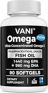 Pharmaceutical Grade Omega 3 Fish Oil, KD-PUR Premium Germany Fish Oil Supplements 2520mg with EPA & DHA- Supports Brain, Heart & Immunity (90 Softgels)