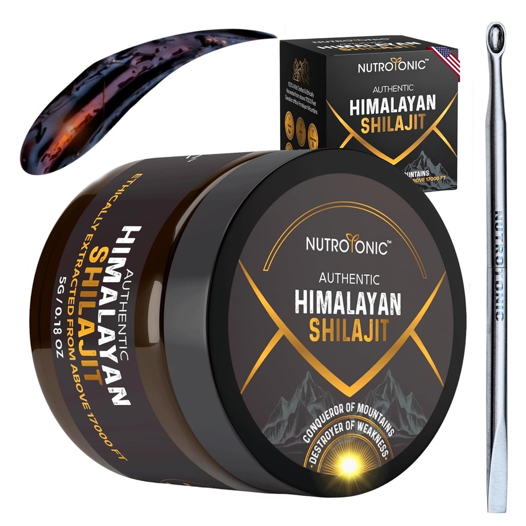 NutroTonic® Authentic Himalayan Shilajit Resin for Men &amp; Women - Gold Grade 86% Fulvic Acid - Wild Crafted +17000 FT – 40x Nano Filtrado & Sun Dried - 3rd Party Lab Tested - 5g Jar
