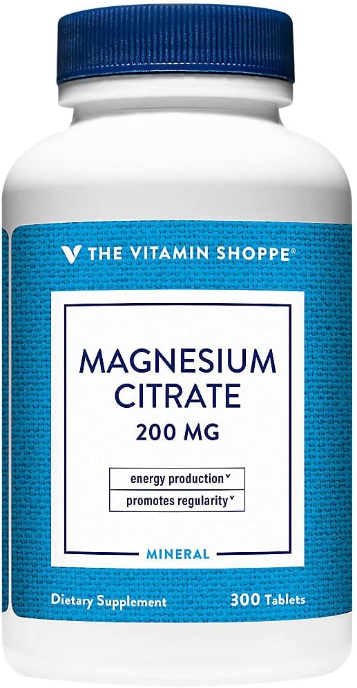 La vitamina Shoppe Magnesium Citrate 200mg Tablets - para una relajación muscular efectiva - apoya la función Nerve, Heart y Muscle mientras que la producción de energía (300 Tablets)
