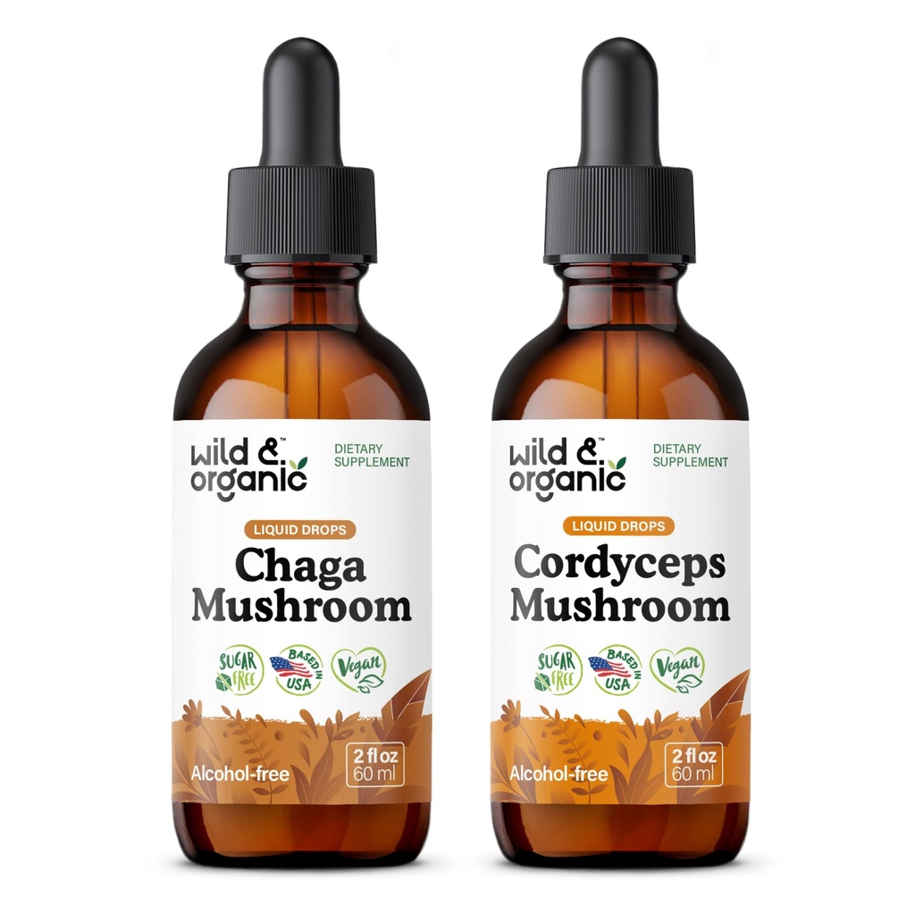 Chaga Mushroom Tincture 2 fl oz & Cordyceps Mushroom Tincture 2 fl oz