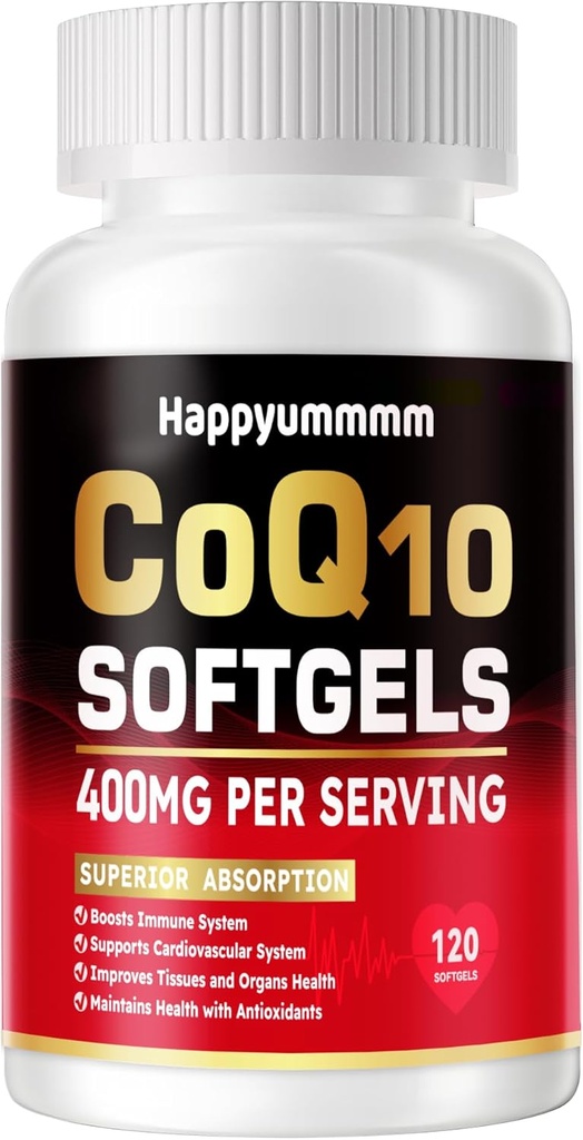 CoQ10-400mg-Softgels con PQQ, Omega-3, Coenzyme Q10(Ubiquinona) Suplemento para Alta Absorción, Potencial Antioxidante, Corazón de apoyo & energía-producción, 120 Servimientos.