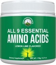 Todos 9 ácidos esenciales Polvo con 26 estudios clínicos. EAAs 32X Efectiva vs BCAA / BCAAS Aminos de cadena ramificados. Pre o Post Workout EAA Suplemento de Energía y Crecimiento Musculo. Lime de limón