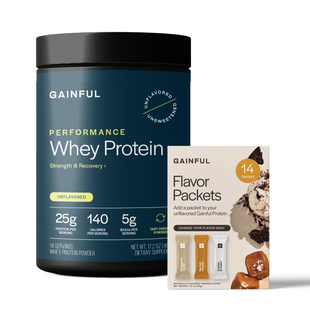 Gainful Performance Whey Protein Powder & Sweet Treat Flavor Bundle, 25g Protein, Supports Muscle Growth, Recovery, and Endurance, No Artificial Ingredients, 14 Servings + 14 Flavor Sticks