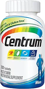 Centrum Multivitamínico para Hombres, Multivitamínico/Multimineral Suplemento con Vitamina D3, B Vitaminas y Antioxidantes, Gluten Libre, Ingredientes no GMO, Tablet, 200 Condes