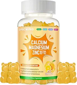 Calcio Magnesio Zinc Gummies con vitamina D3 & K2 - Absorción mejorada de alta potencia -60 naranja Gummies