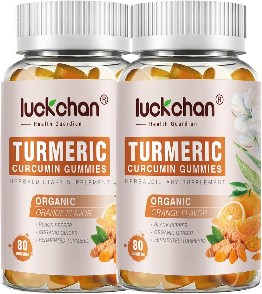 Turmérico y Gummies de jengibre (2 Pack) - Curcumina Turmérica con Pepper Negro y suplementos de jengibre para la piel sana - Gummies Tormérica Vegan para adultos - Gluten Gratis, Bajo Azúcar