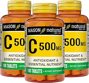 MASON NATURAL Vitamina C 500 mg - Soporta Sistema de Inmunidad Saludable, Antioxidante y Nutriente Esencial, 100 Tabletas (Pack of 3)