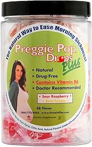 Preggie Pop Drops Plus Fortified with Vitamin B6 - Morning Sickness Relief Fortified with Vitamin B6. Preggie Pops for Relief for Pregnant Women Candy Drops. Sour Raspberry & Sour Lemon 48 Count