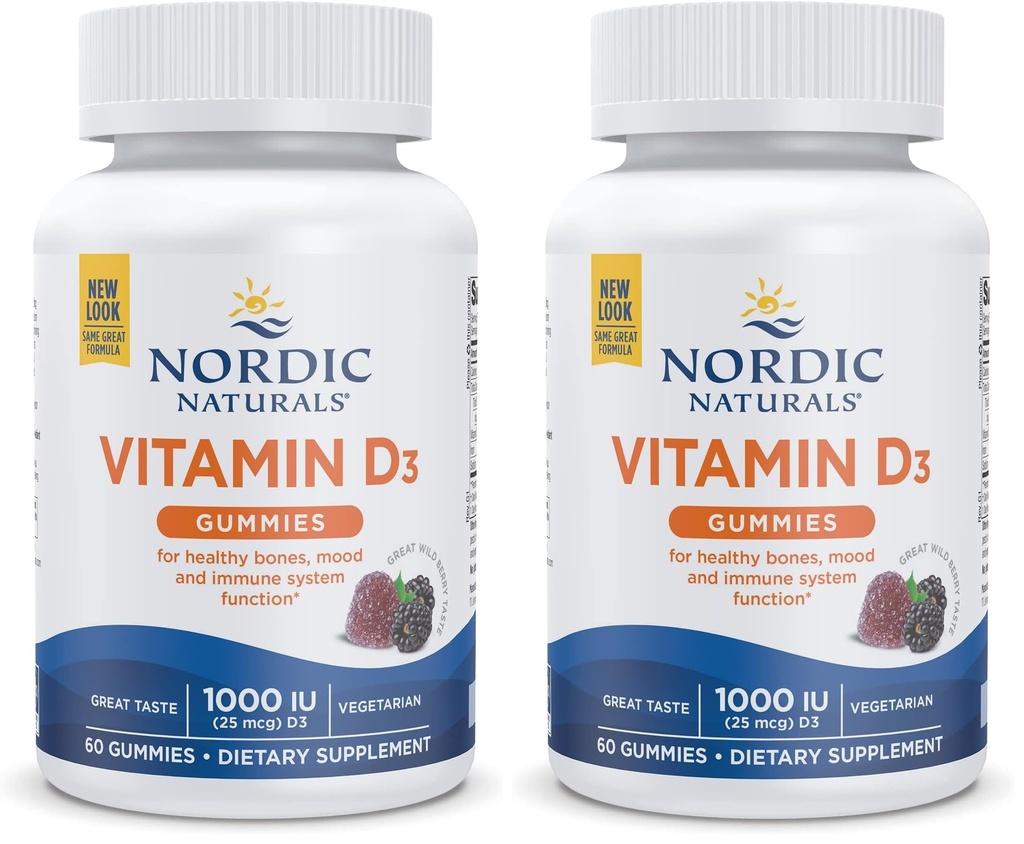 Nordic Naturals Vitamin D3 Gummies, Wild Berry - 60 Gummies - 1000 IU Vitamin D3 - Great Taste - Healthy Bones, Mood & Immune System Function - Non-GMO - 60 Servings (Pack of 2)