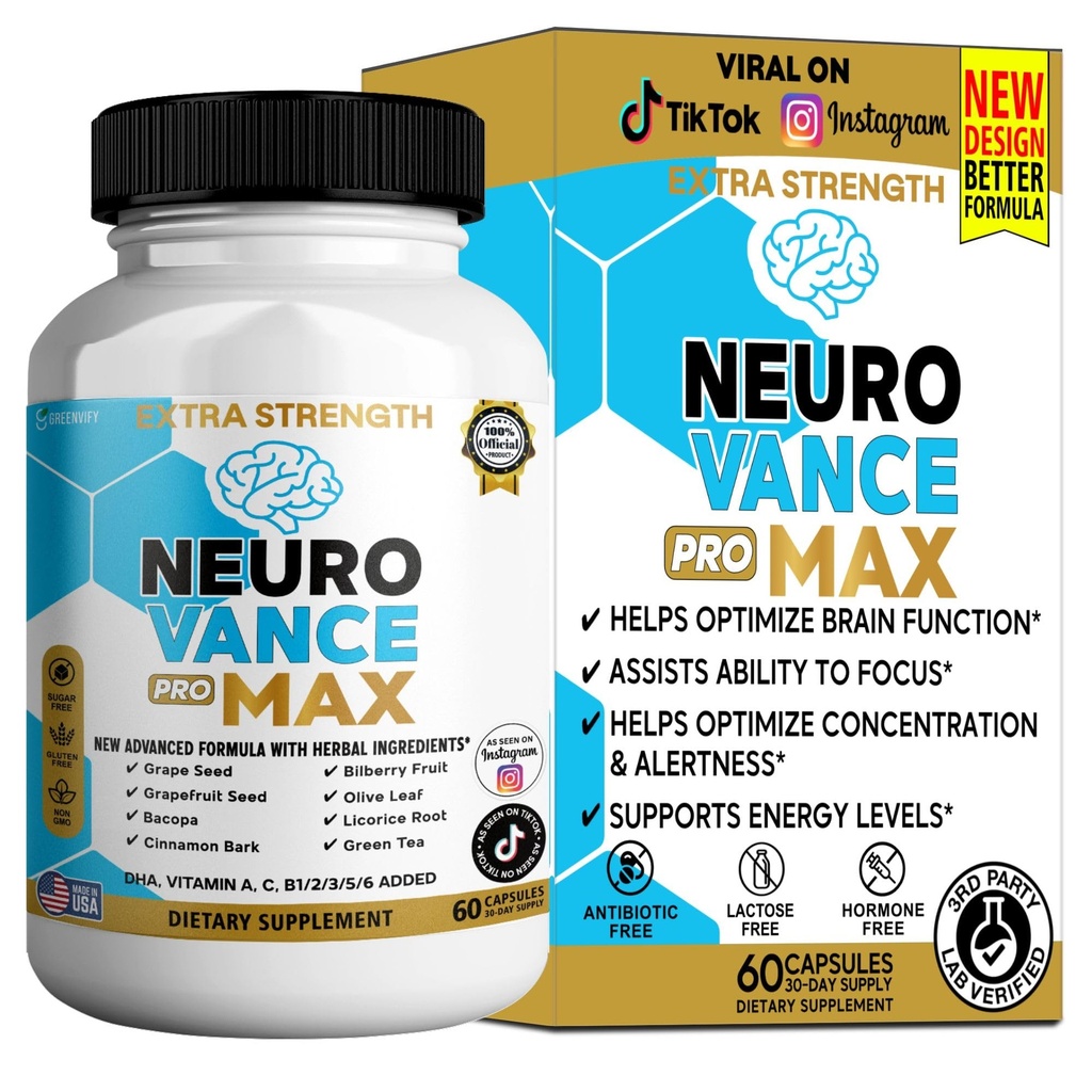 Neuro Vance Pro Max Extra Strength Brain Supplement, Nootropic Cognitive Support Complex, 60 Capsules