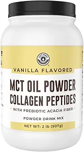 32oz Vainilla Keto MCT Powder + Collagen + Acacia Prebiótica Fibre. Crema MCT. Polvo de aceite MCT de Cocos. MCT Collagen Powder, Grass Fed, Perfecto para Keto, 0 Net Carb, Stevia, Erythritol