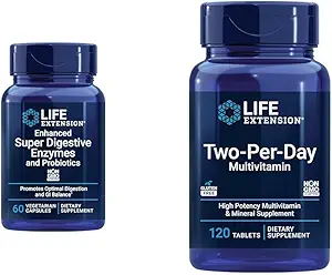 Extensión de vida 60 cápsulas vegetarianas enzimas digestivos & 120 Tablet High Potency Multi-Vitamin Suplemento Bundle