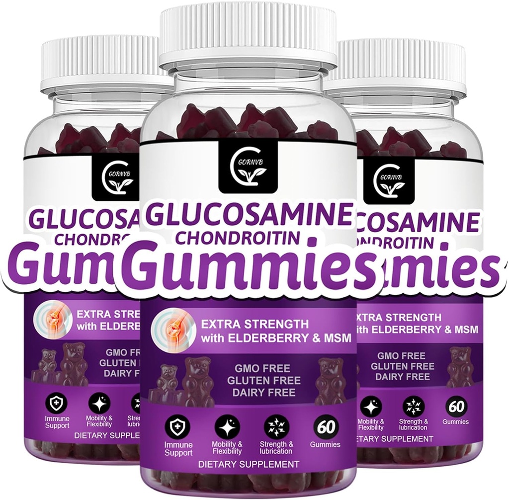 Glucosamine Chondroitin Gummies with MSM & Elderberry – Extra Strength Mobility & Flexibility Support, Antioxidant Immune Supplement for Adults, Men & Women - 60 Chondroitin Gummies (3 Pack)