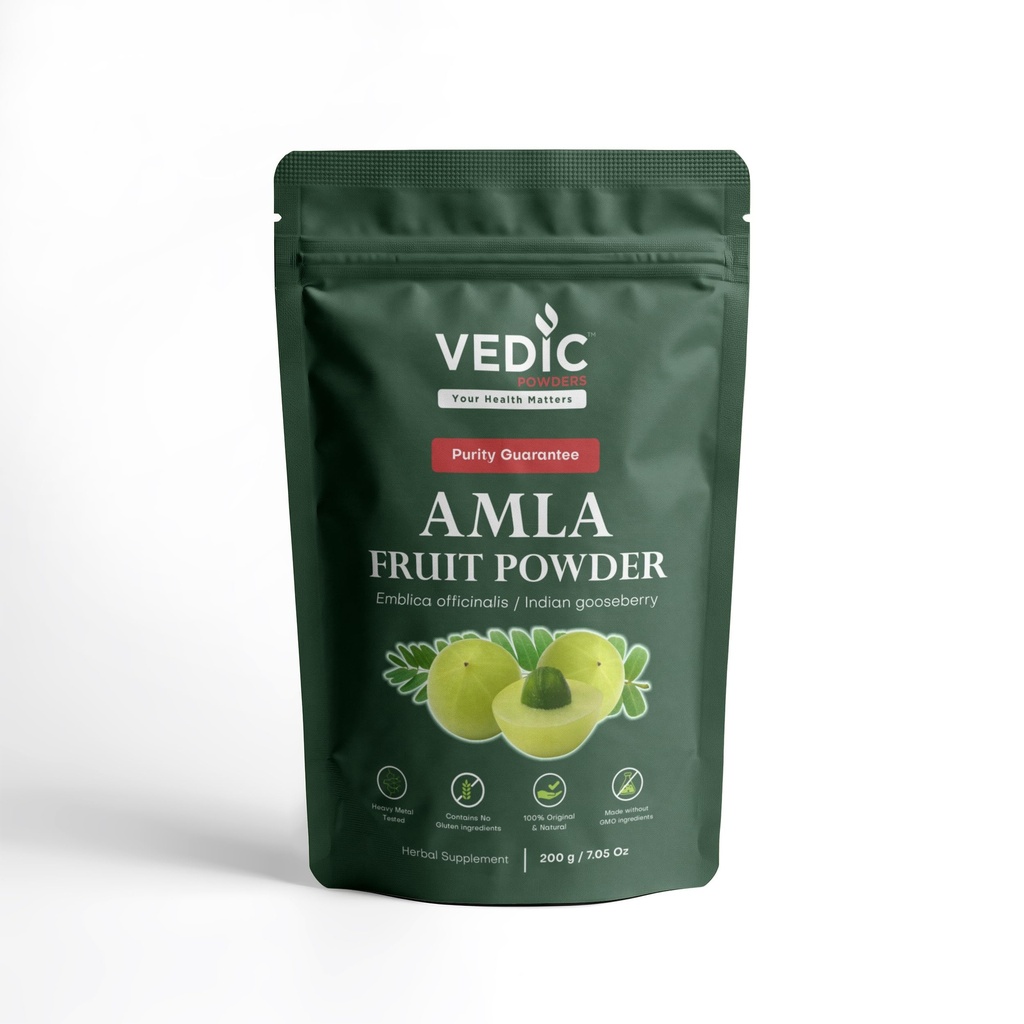 Vedic Amla Fruit Powder | Indian Gooseberry Powder | 100% Natural Herbal Powder | Non-GMO | Gluten Free | Resealable Pouches | 7.05 oz (200g) (Pack of 1)