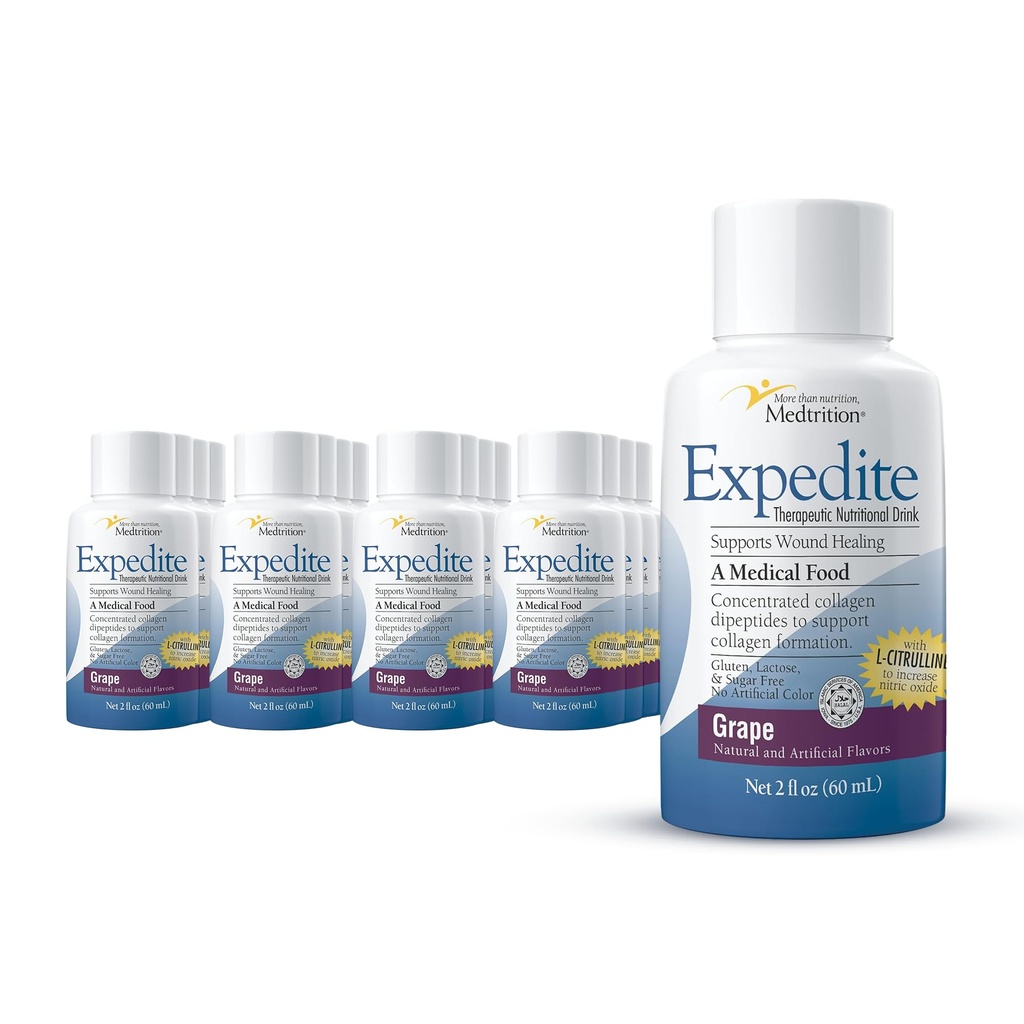Medtrition Expedite Liquid Collagen, Grape, 2 Fl Oz, Pack of 24 - Nutrition Support for General, Orthopedic & Cosmetic Surgery Recovery